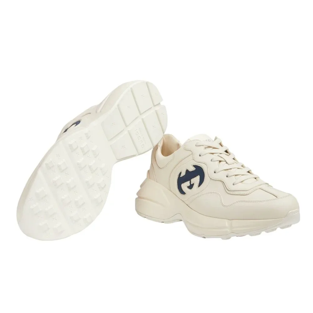 NEW GUCCI Rhyton Interlocking G Ivory Leather Sneakers Men’s G 11.5 / US 12 Auth